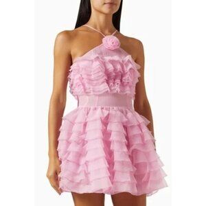 New NWT STAUD Florian Pink Tiered Ruffled Halter Dress Sz 4 MSRP $695